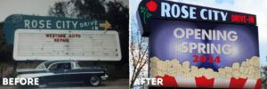 outdoor led, outdoor sign, digital sign, outdoor digital sign, rose city drive in, Paul Cole