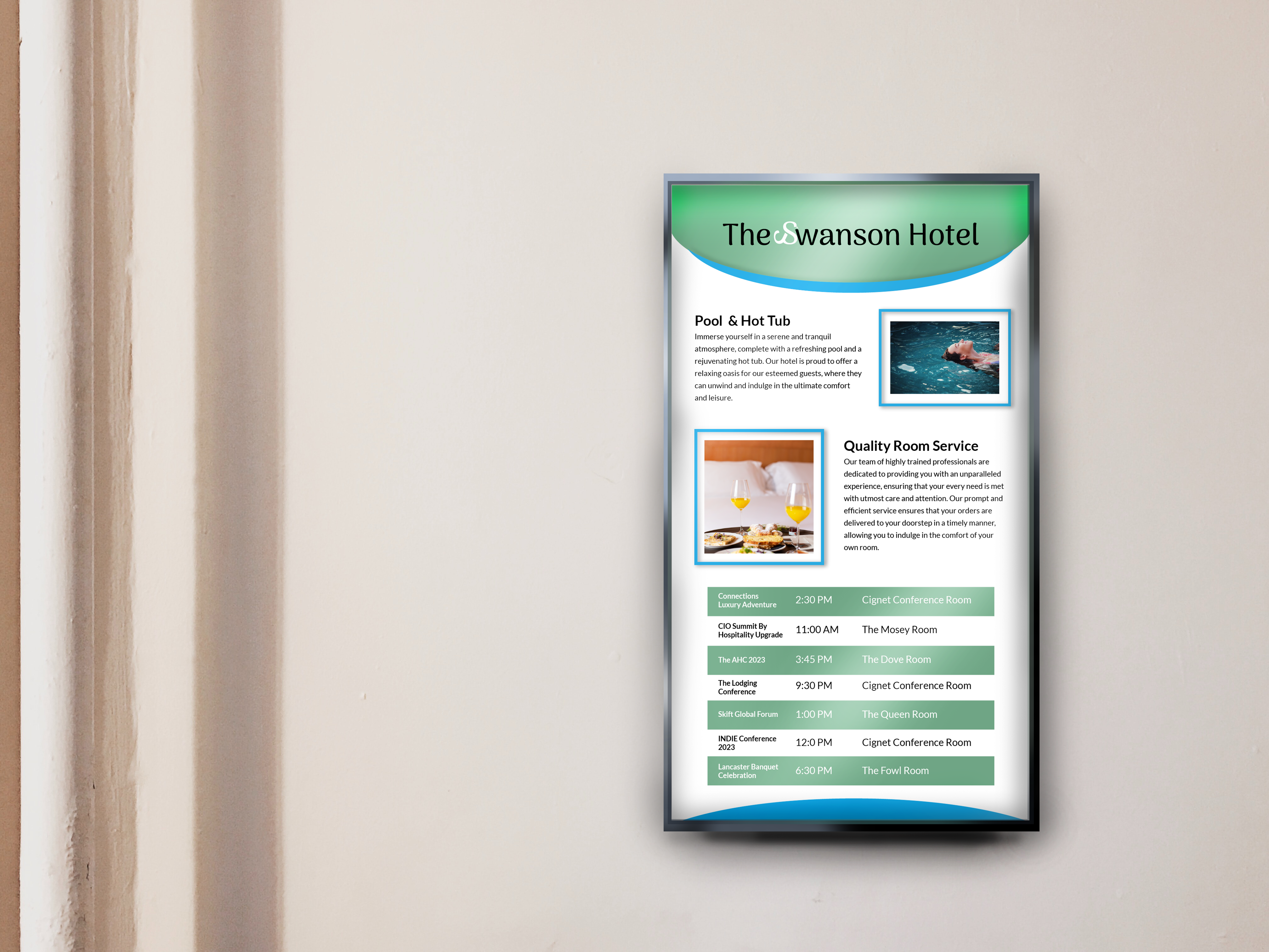 digital signage for hospitality, digital signage for hotels, reader board, hotel reader board
