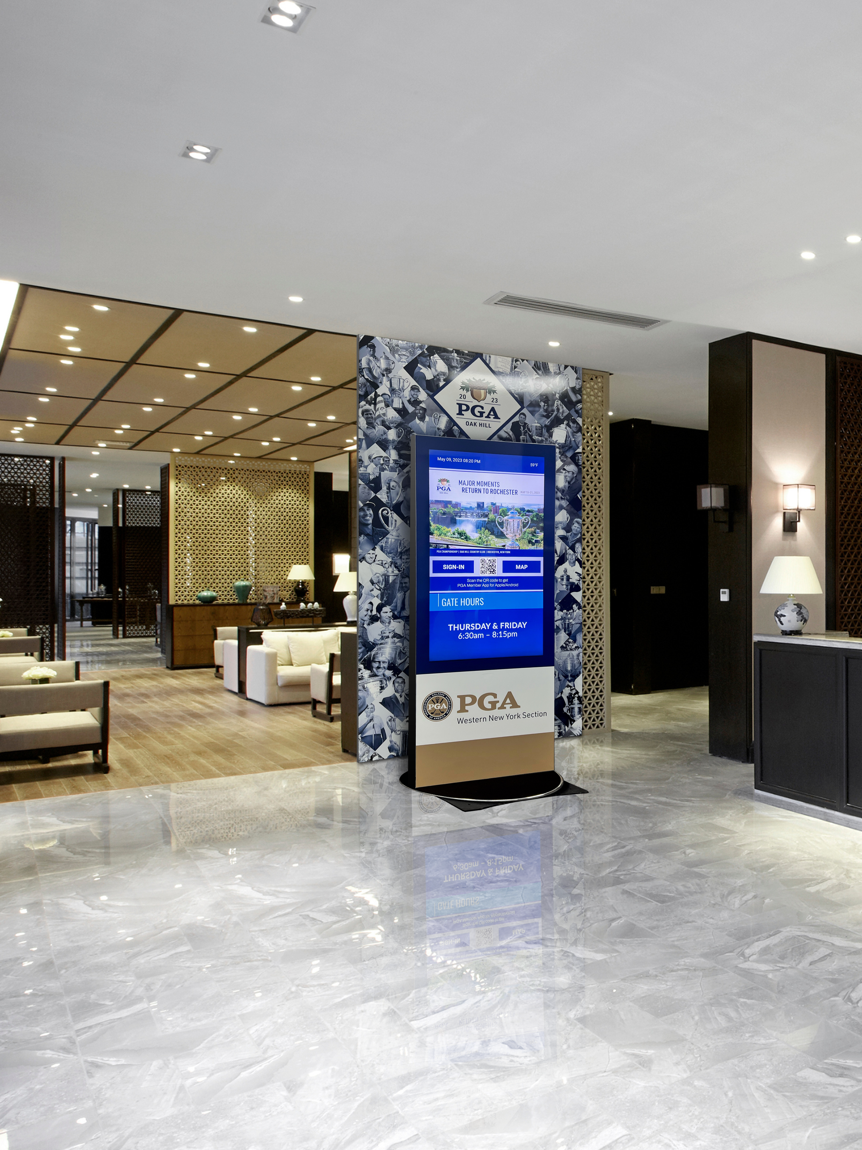 pga digital signage, digital signage for golf tournaments, pga championship digital signage, pga championship oak hill, 2023 pga championship