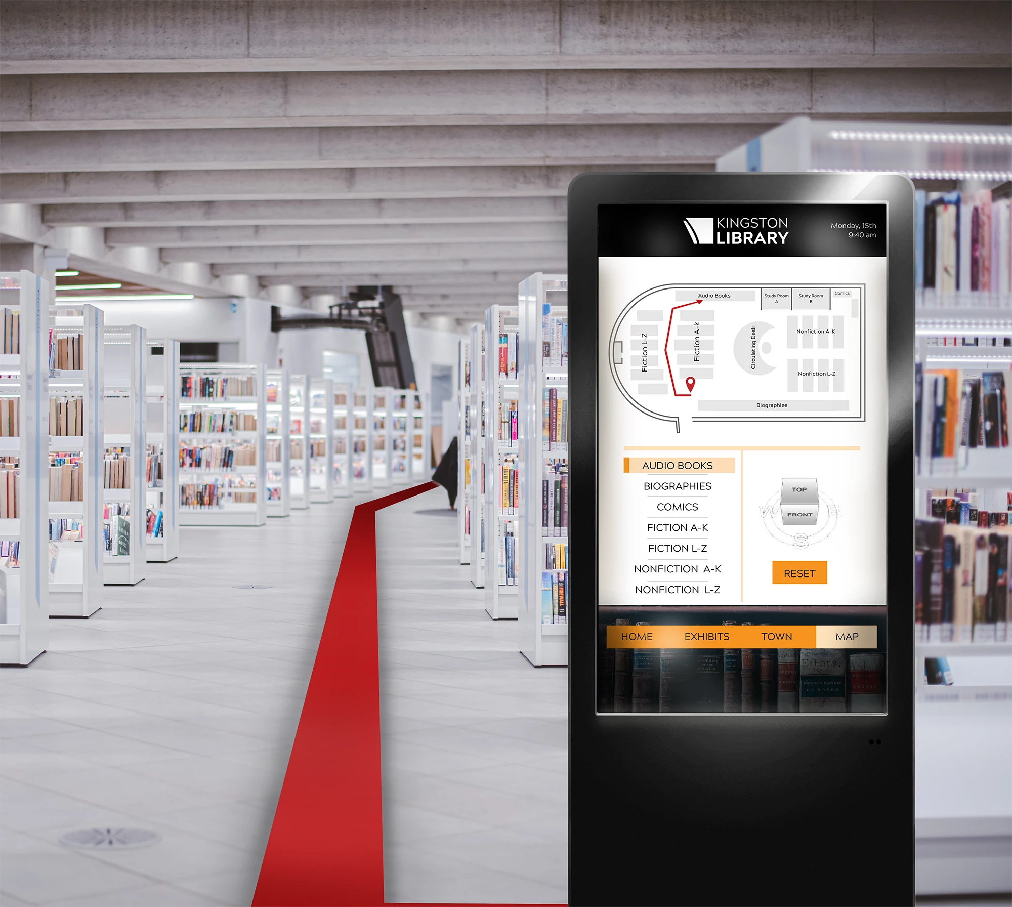 Wayfinding, Wayfinding Kiosk, Mapping, Map, Turn by turn, Turn by turn directions, 3D Map, 2D Map, Interactive Wayfinding, Wayfinding Software